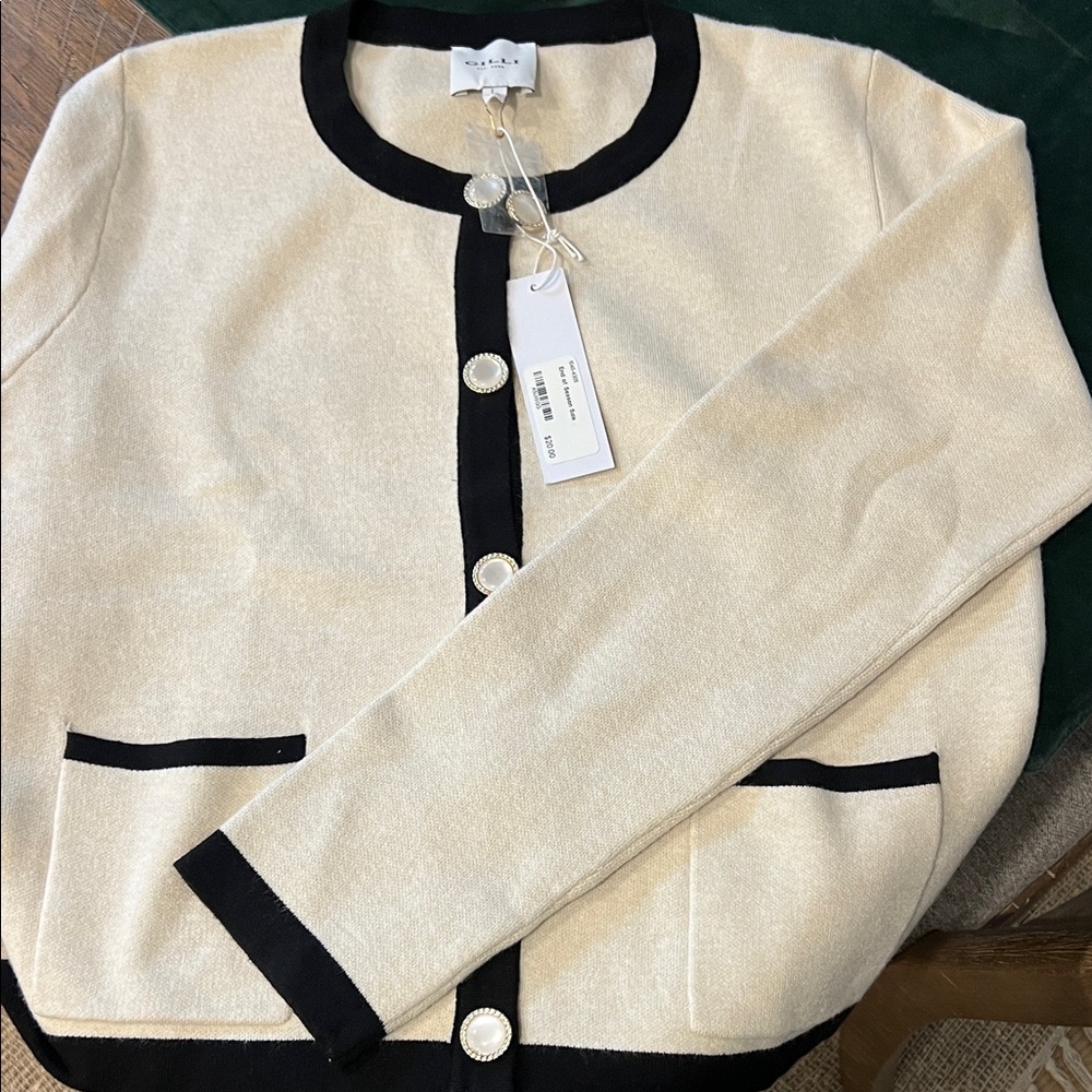 Gilli Beige and Black Trim Cardigan